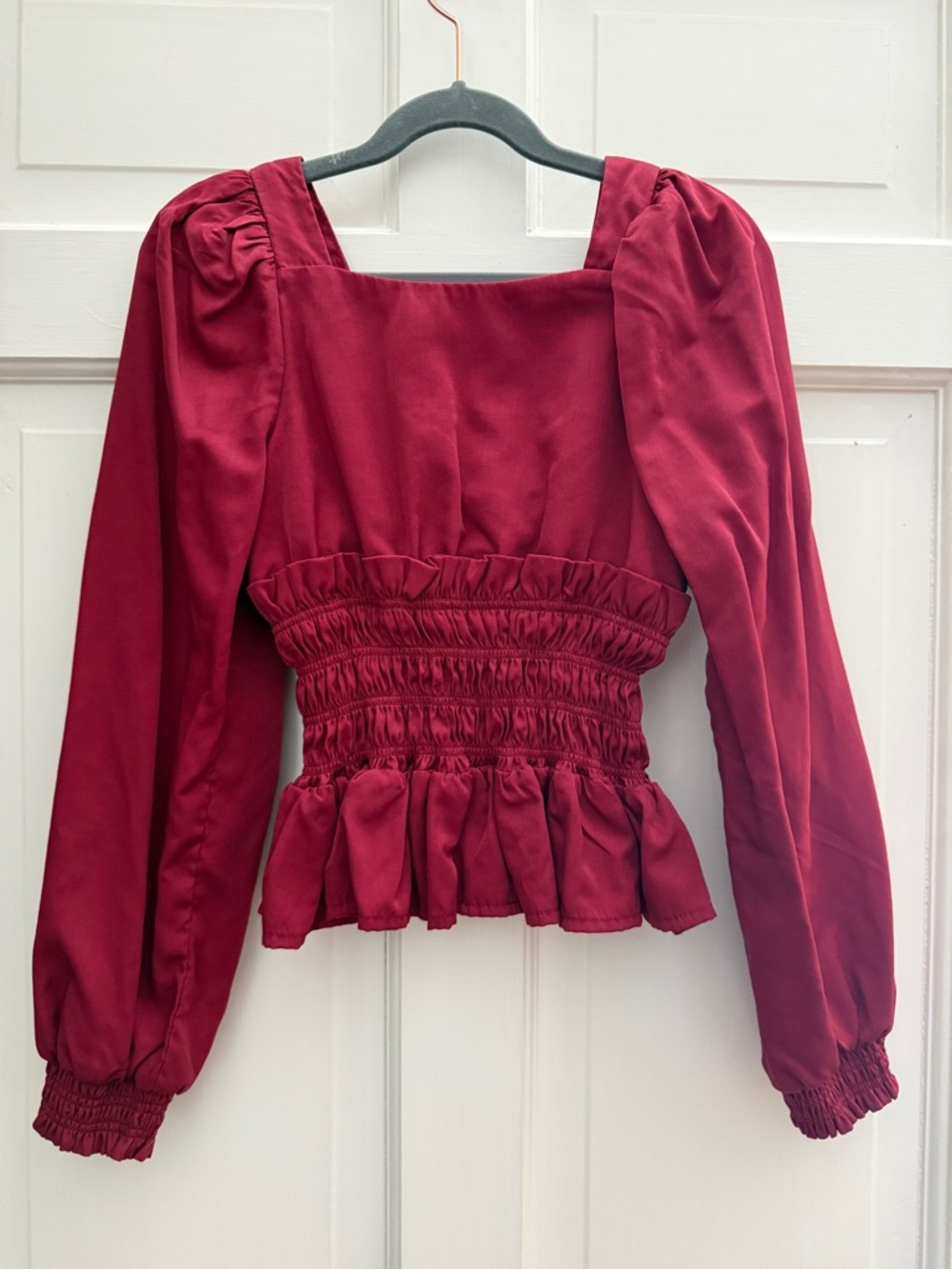 Kids Habitual Red, Smocked Peplum, Square Neck Blouse, With Back Zipper, Sz 7/8